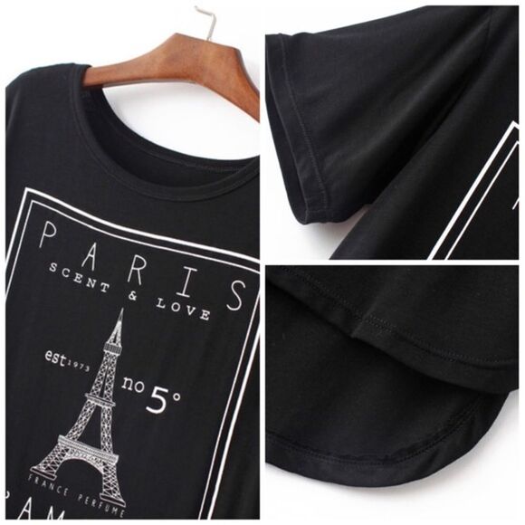 ✨2xHP✨Black Eiffel Tower Print Dip Hem T-Shirt✨ - Picture 3 of 4